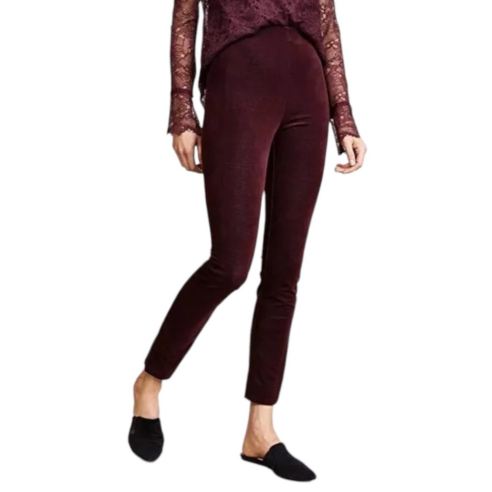 Theory • Burgundy High Waisted Navalane Velvet Stretch Pants Size 6